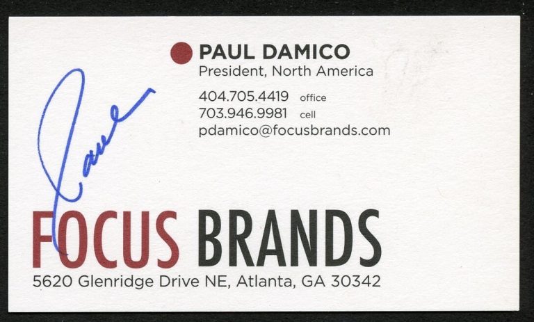Paul Damico signed autograph auto President Focus Brands Business Card BC738