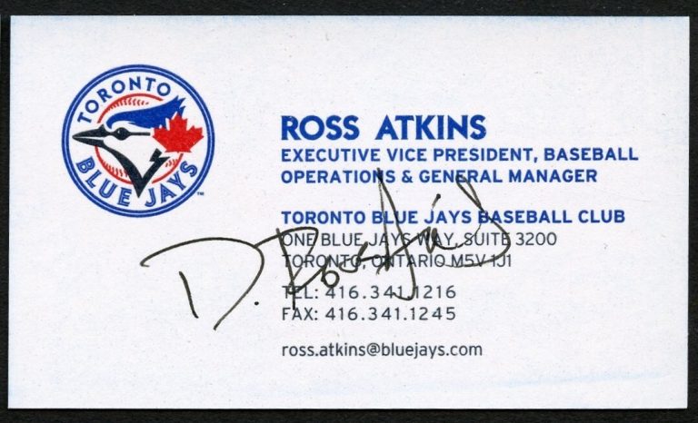 Ross Atkins signed autograph Vice President Blue Jays Business Card BC814
