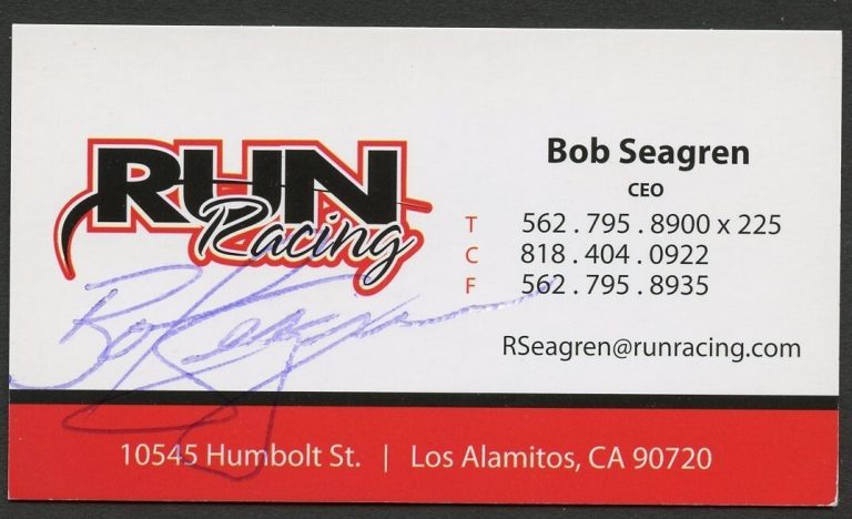 Bob Seagren signed autograph auto CEO RUN Racing Business Card BC826