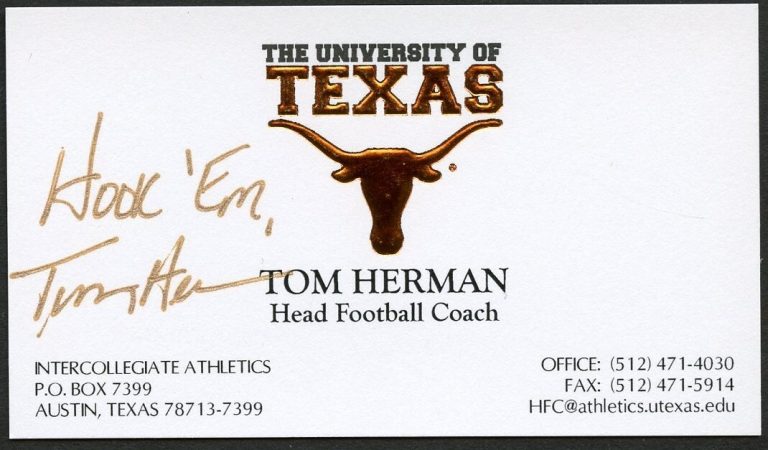 Tom Herman signed autograph Head Coach Texas University Business Card BC804
