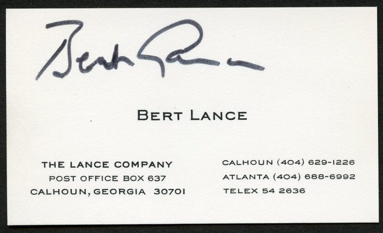 Bert Lance signed autograph auto The Lance Company Business Card BC835
