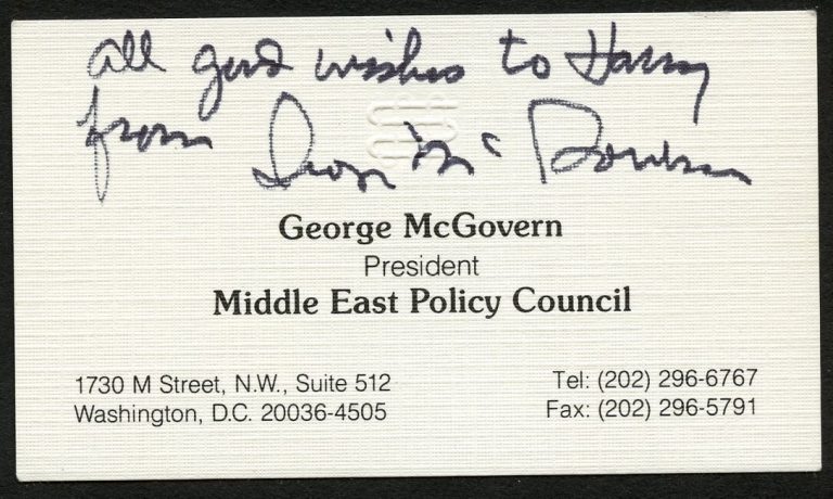 George McGovern signed autograph Middle East Policy Council Business Card BC836
