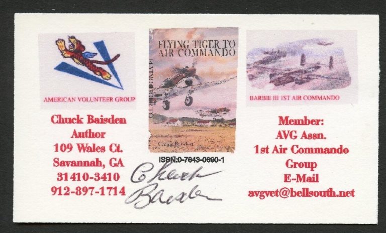 Chuck Baisden signed autograph auto American Author Business Card BC758