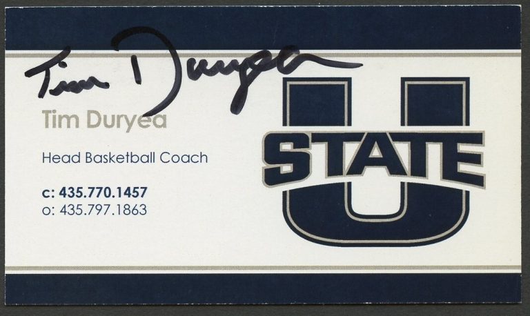 Tim Duryea signed autograph Basketball Coach Utah State Business Card BC799