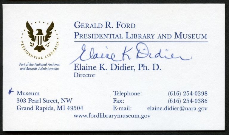 Elaine K Didier signed autograph Director Presidential Museum Busines Card BC793