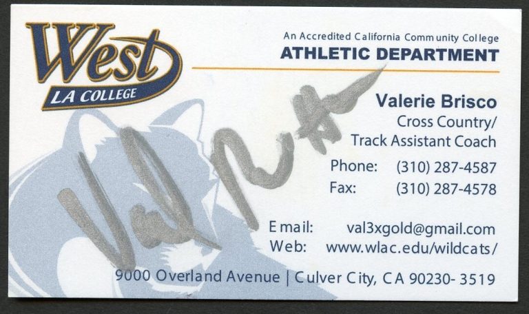 Valerie Brisco signed autograph Cross Country West College Business Card BC766