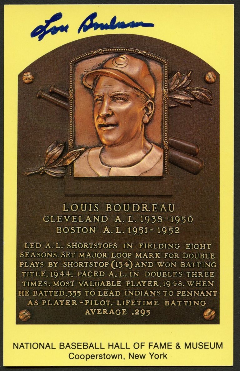 Lou Boudreau signed autograph Baseball Hall of Fame Gold Plaque Postcard