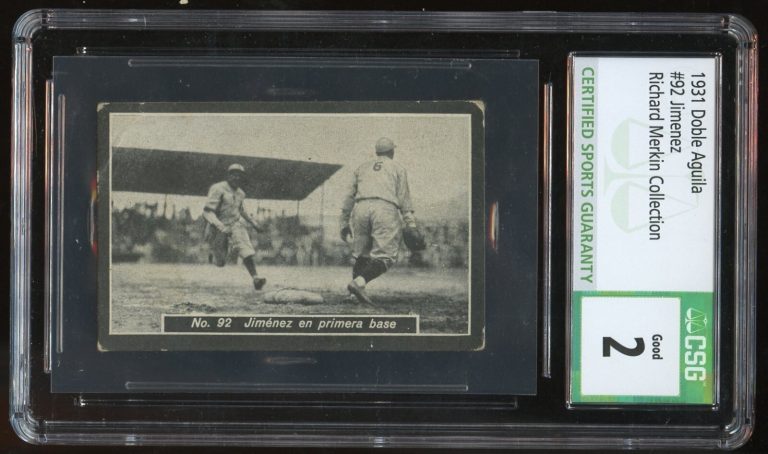 Jimenez #92 1931 Doble Aguila Venezuelan Tobacco Card CSG Grade 2