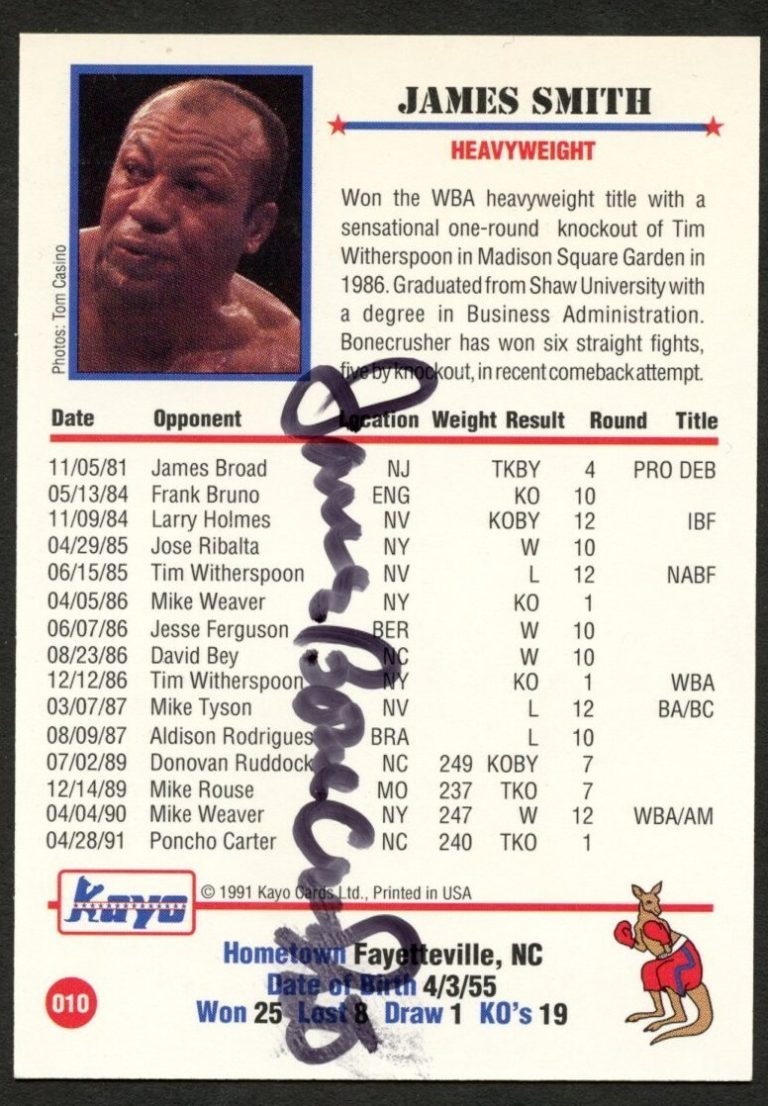 James Smith #010 signed autograph auto 1991 KAYO Boxing Trading Card