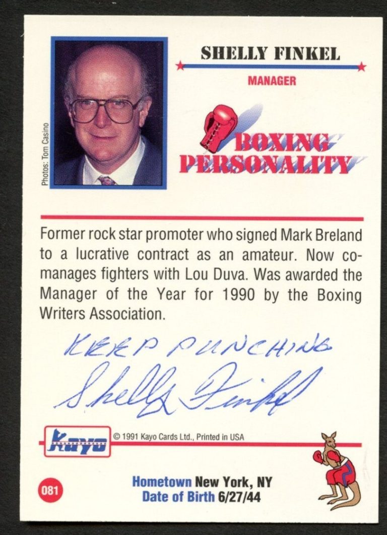 Shelly Finkel #081 signed autograph auto 1991 KAYO Boxing Trading Card