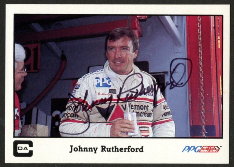 Johnny Rutherford #16 signed autograph 1986 A&S Racing PPG Indy Trading Card