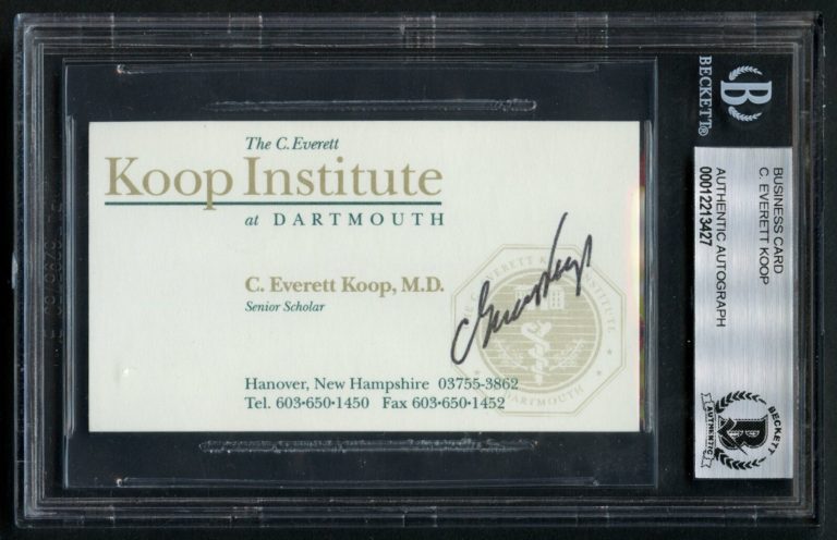 C. Everett Koop signed autograph auto Surgeon General Business Card BAS Slabbed