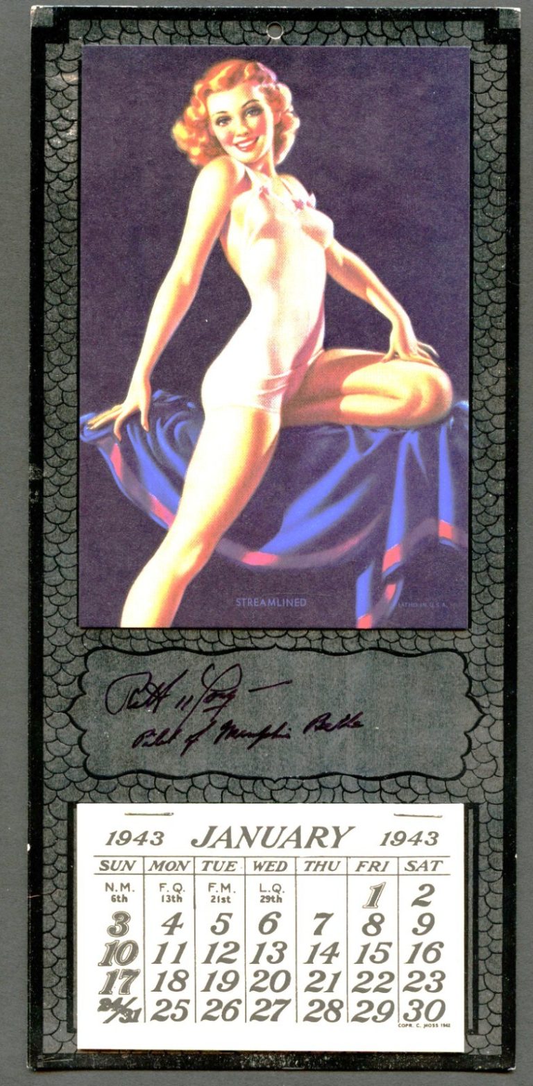Robert Morgran WWII Pilot Memphis Belle signed autographed Calendar JSA Cert