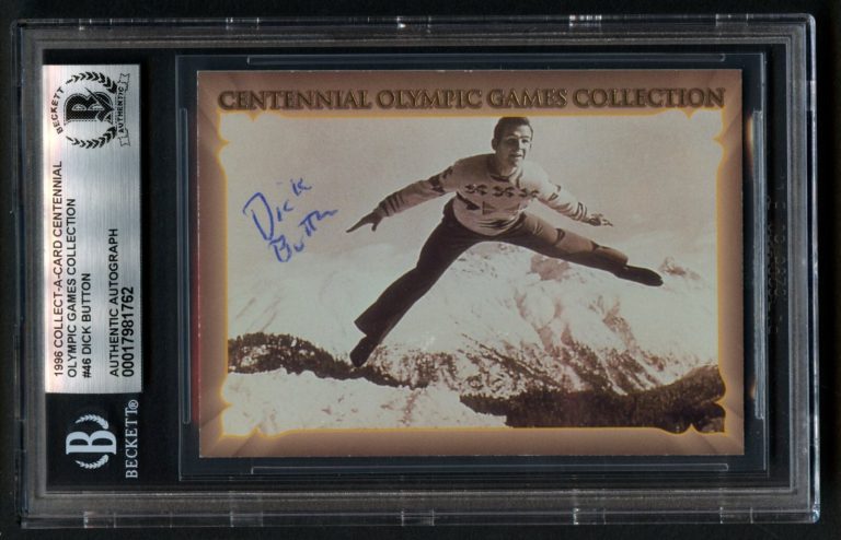 Dick Button #46 signed autograph 1996 Collect A Card Olympic Games BAS Slab