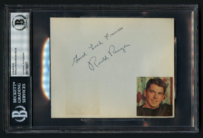 Ronald Reagan & Van Heflin signed autograph auto 4x6 Album Page BAS Slabbed