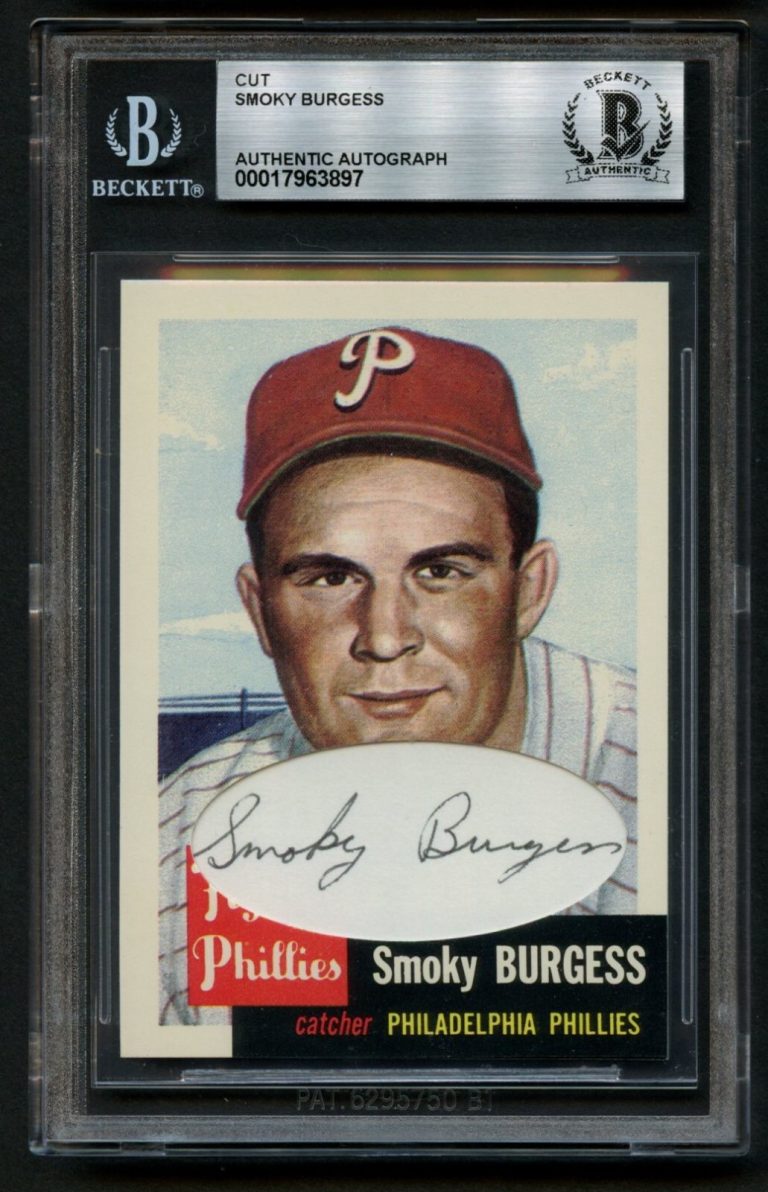 Smoky Burgess d1991 signed auto Custom Cut 1991 Topps Archives 1953 Card BAS