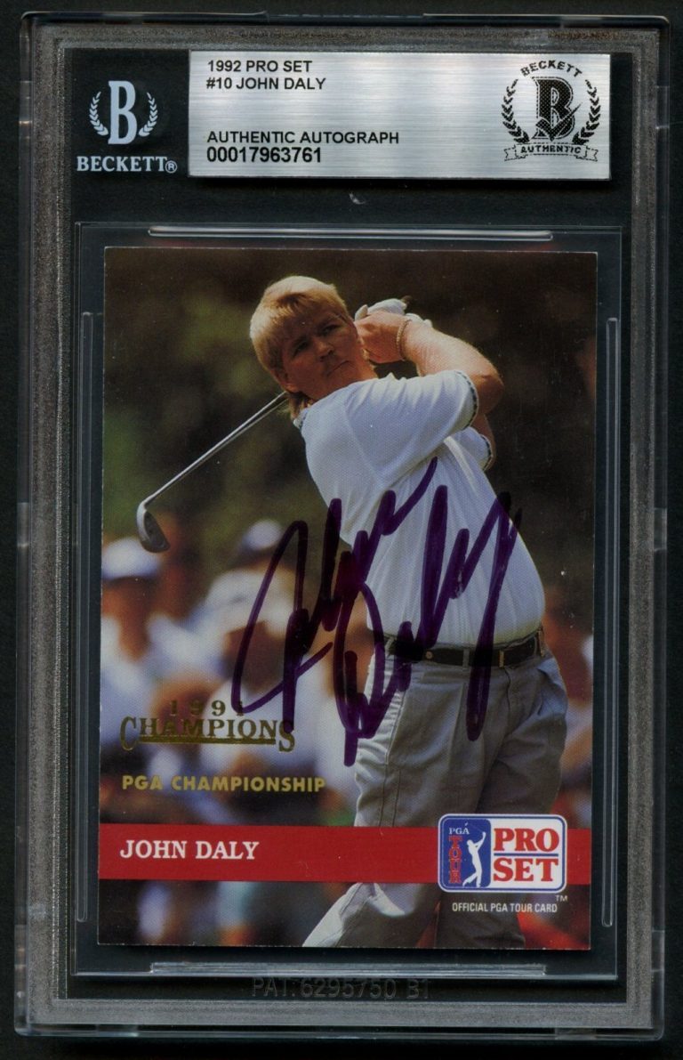 John Daly #10 signed autograph 1992 Pro Set Champions GOLD Stamp Card BAS Slab