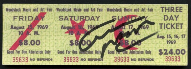 Woodstock 3 Day Avanced REPLICA Ticket signed by Graham Nash BAS Authenticated