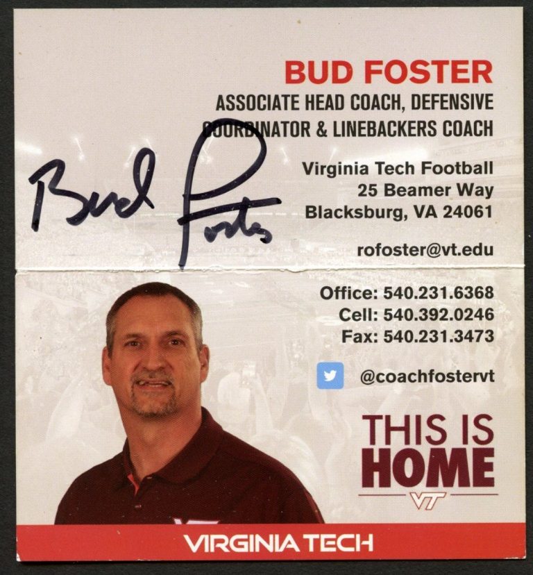 Bud Foster signed autograph Head Football Coach Business Card BC851