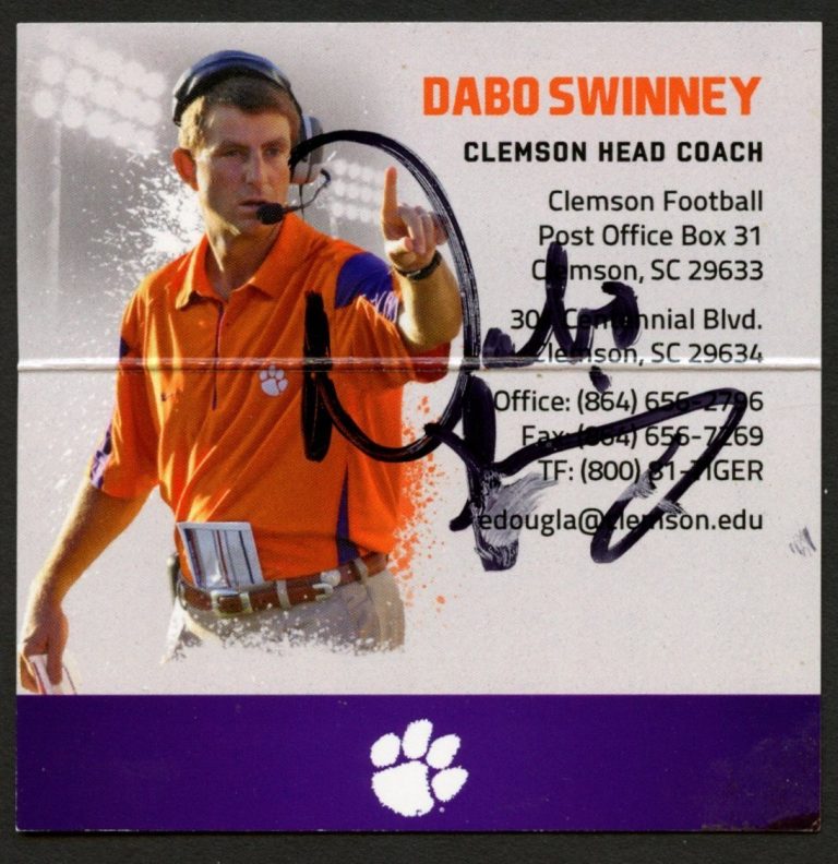 Dabo Swinney signed autograph Head Football Coach Business Card BC848
