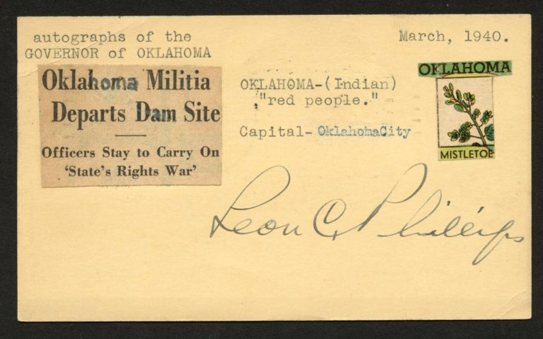 Roy Elmer Ayers d1955 signed autograph Governor of Oklahoma Post Card