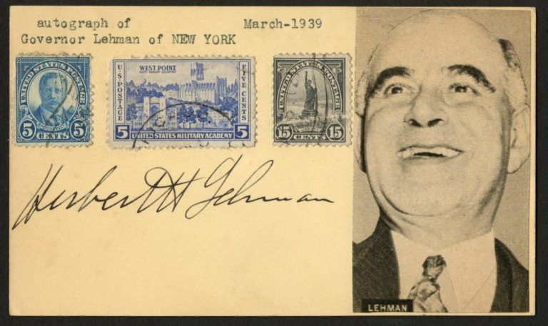 Herbert H. Lehman d1963 signed autograph Governor of New York Post Card