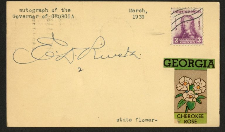 Eurith Dickinson Rivers d1967 signed autograph Governor of Georgia Post Card