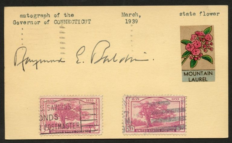 Raymond Earl Baldwin d1986 signed autograph Governor of Connecticut Post Card