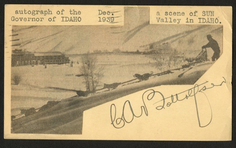 Clarence Alfred Bottolfsen d1964 signed autograph 17th Governor Idaho Post Card