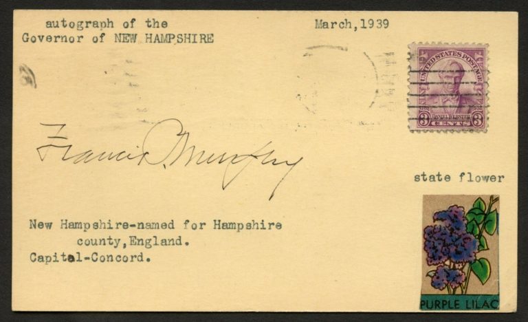 Francis Parnell Murphy d1958 signed autograph Governor New Hampshire Post Card