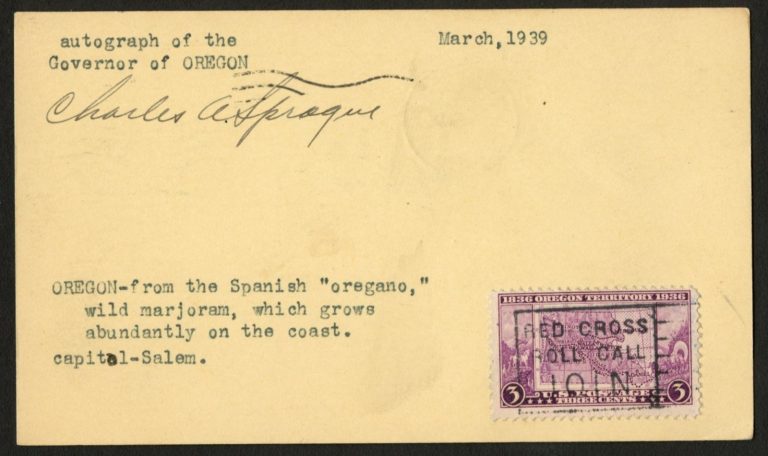 Charles Arthur Sprague d1969 signed autograph Governor of Oregon Post Card