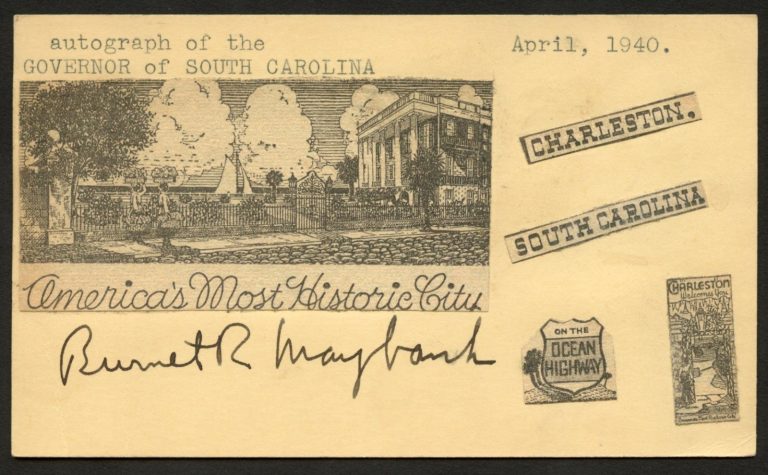 Burnet Rhett Maybank d1954 signed autograph Governor South Carolina Post Card