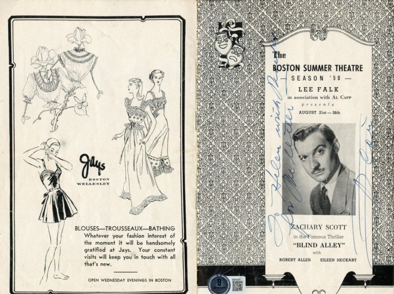 Zachary Scott signed autograph Blind Alley Class Playbill BAS Certified