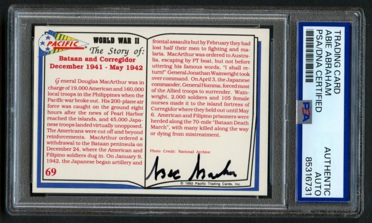Abie Abraham signed autograph Bataan Death March Survivor Card PSA Slabbed