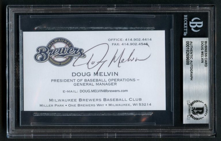 Doug Melvin signed autograph GM Brewers Baseball Business Card BAS Slabbed