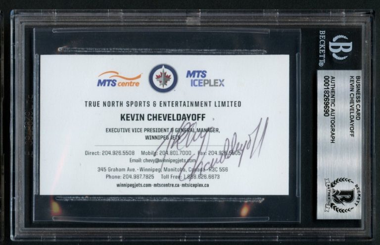 Kevin Cheveldayoff signed autograph Hockey Executive Winnipeg Jets Bus. Card BAS