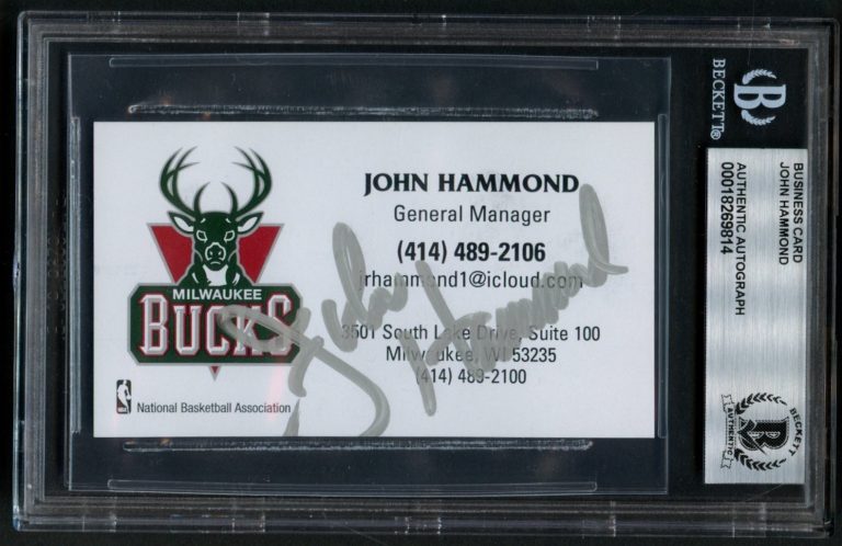 John Hammond signed autograph GM Milwaukee Bucks Business Card BAS Slabbed