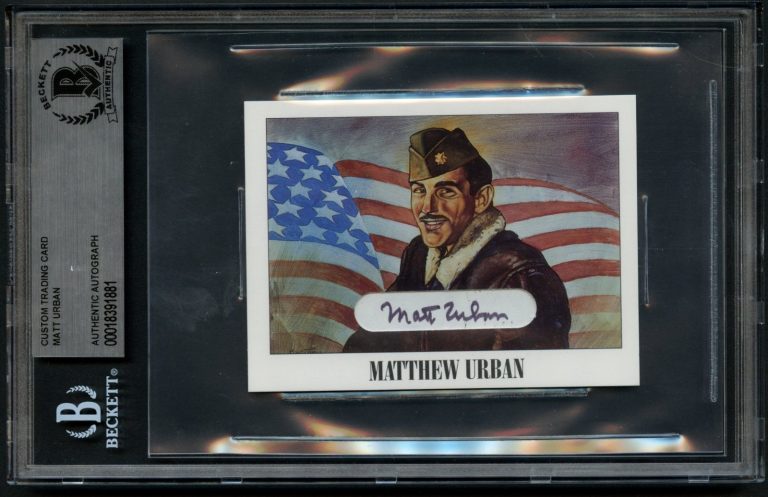 Matthew Urban d1995 signed autograph WWII Custom Cut Medal of Honor Card BAS