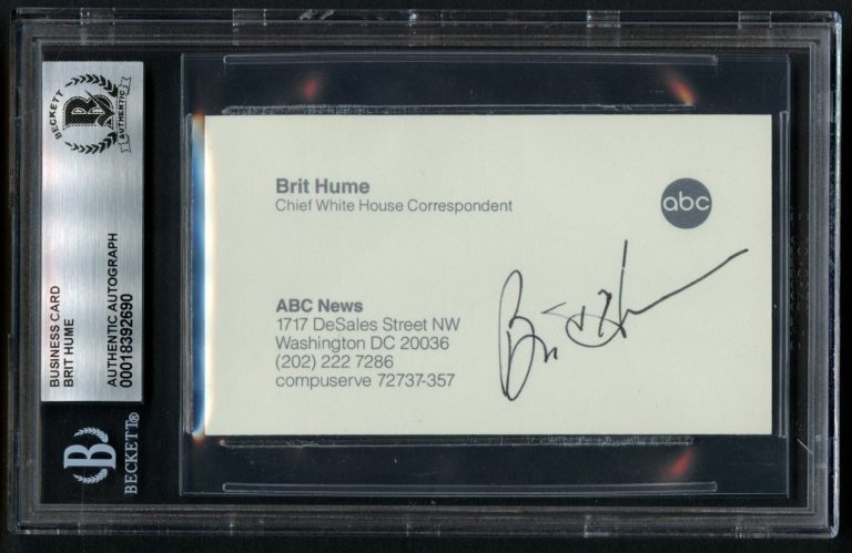 Brit Hume signed autograph Political Commentator Business Card BAS Slabbed