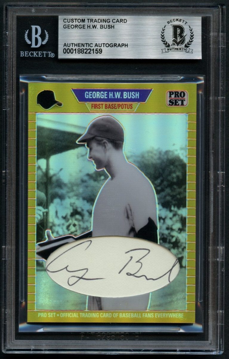 George H.W. Bush signed autograph Custom Cut 2023 Leaf YALE Custom Card BAS