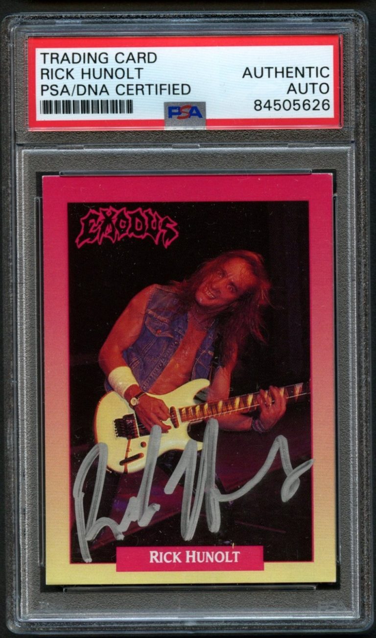 Rick Hunolt #195 signed autograph 1991 RockCards Exodus Card PSA Slabbed