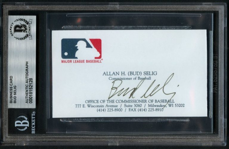Bud Selig signed autograph American Baseball Executive Business Card BAS Slabbed