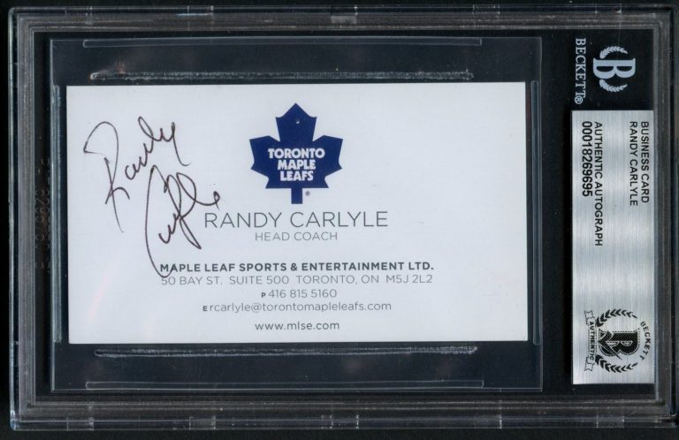 Randy Carlyle signed autograph Business Card Toronto Maple Leafs BAS Slabbed