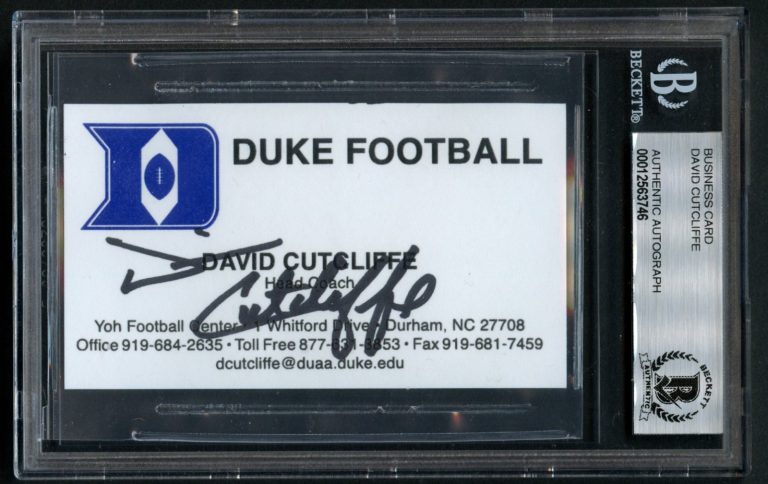 David Cutcliffe signed autograph Business Card Duke Football Head Coach BAS Slab