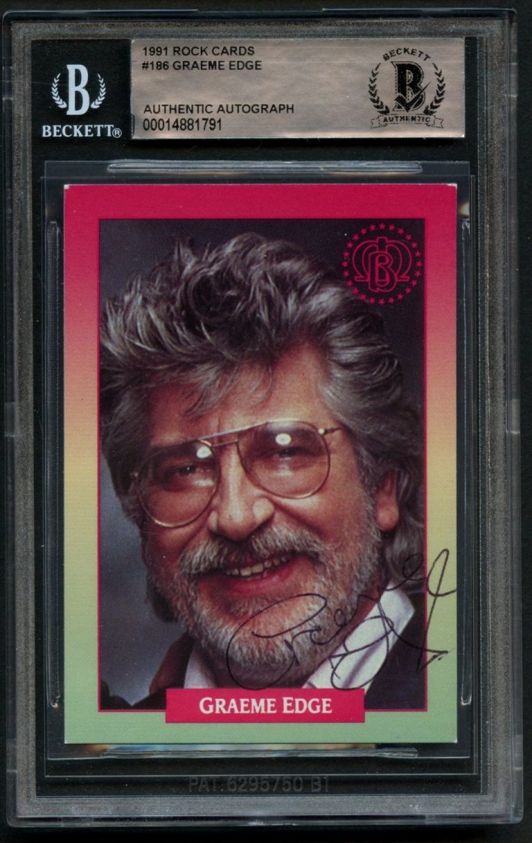 Graeme Edge #186 signed autograph 1991 RockCards Moody Blues Card BAS Slabbed
