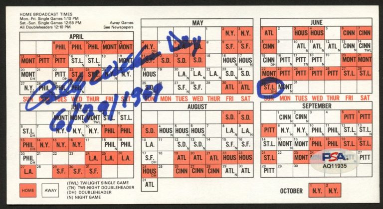 Billy Williams signed autograph Cubs Pocket Schedule Baseball PSA Stickered