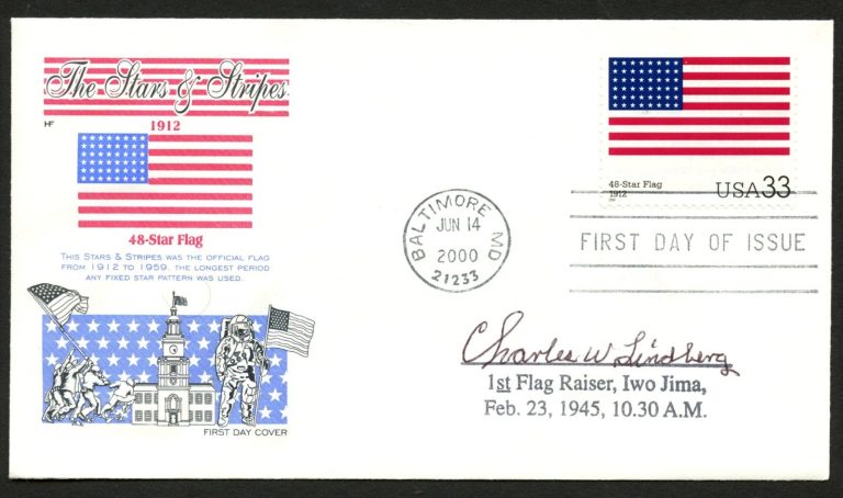 Charles W. Lindberg signed autograph FDC Iwo Jima 1st Flag Raiser BAS