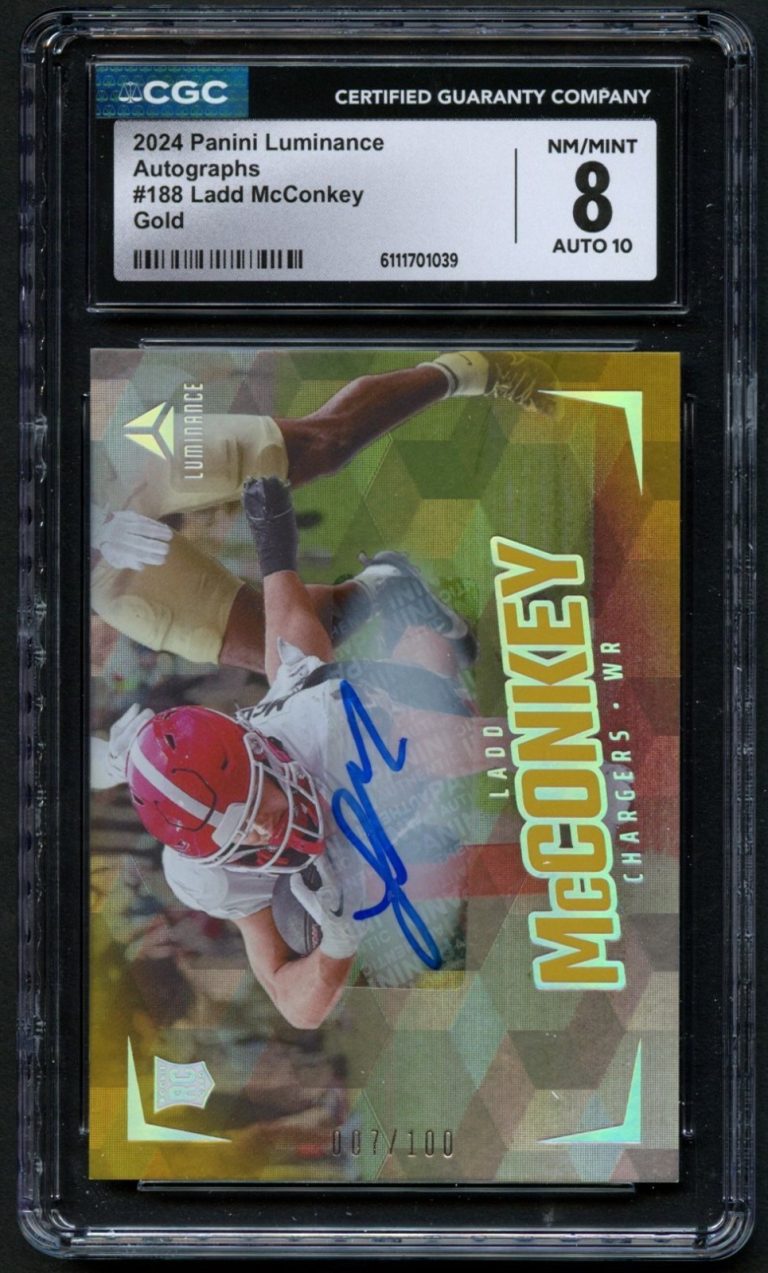 Ladd McConkey #188 Autograph Panini Gold 2024 Luminance Football CGC 8