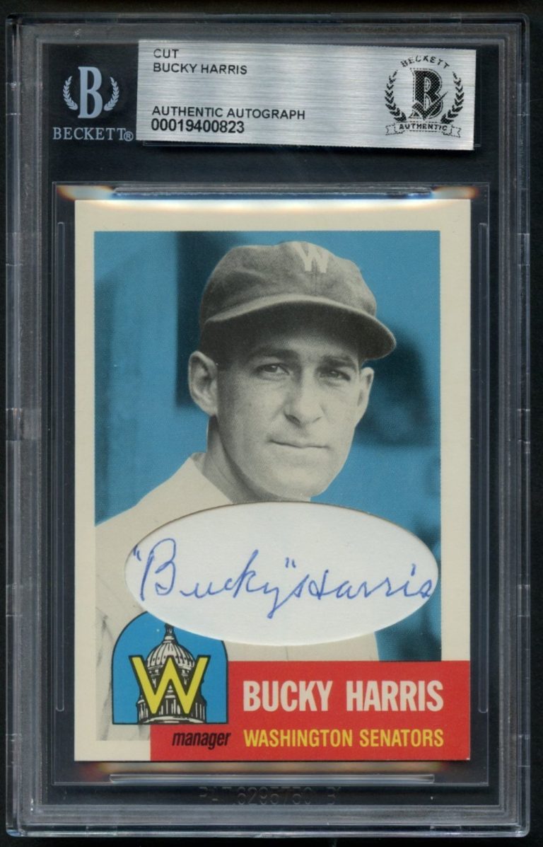 Bucky Harris signed autograph Baseball Hall of Fame Custom Cut Card BAS