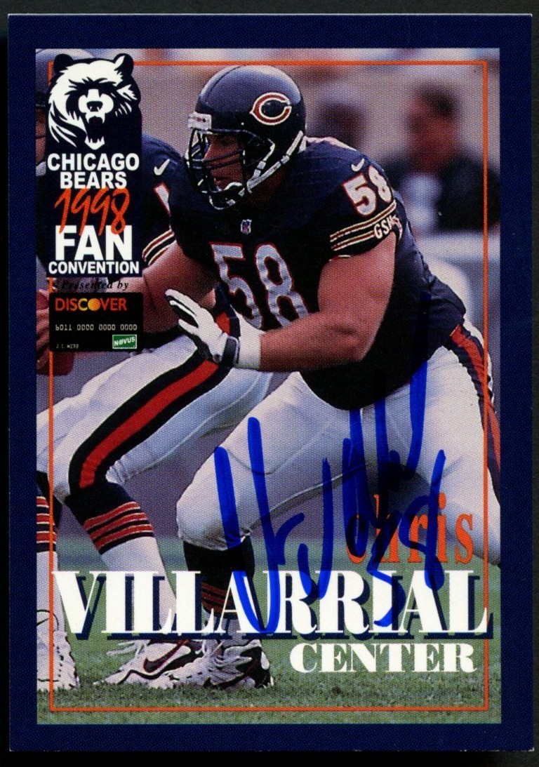 Chris Villarrial #58 signed autograph 1998 Chicago Bears Fan Convention Card